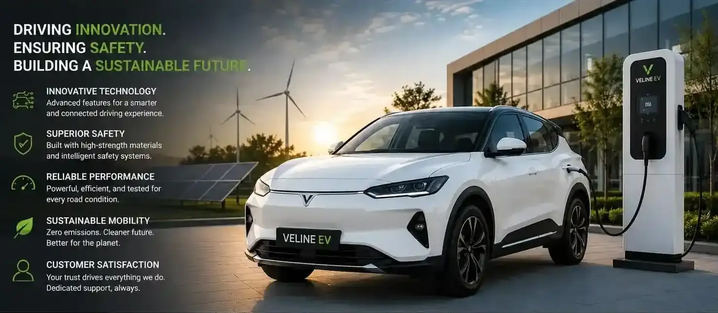 VELINE EV White Electric Car Charging at Station with Solar Panels